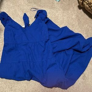 Blue midi linen dress